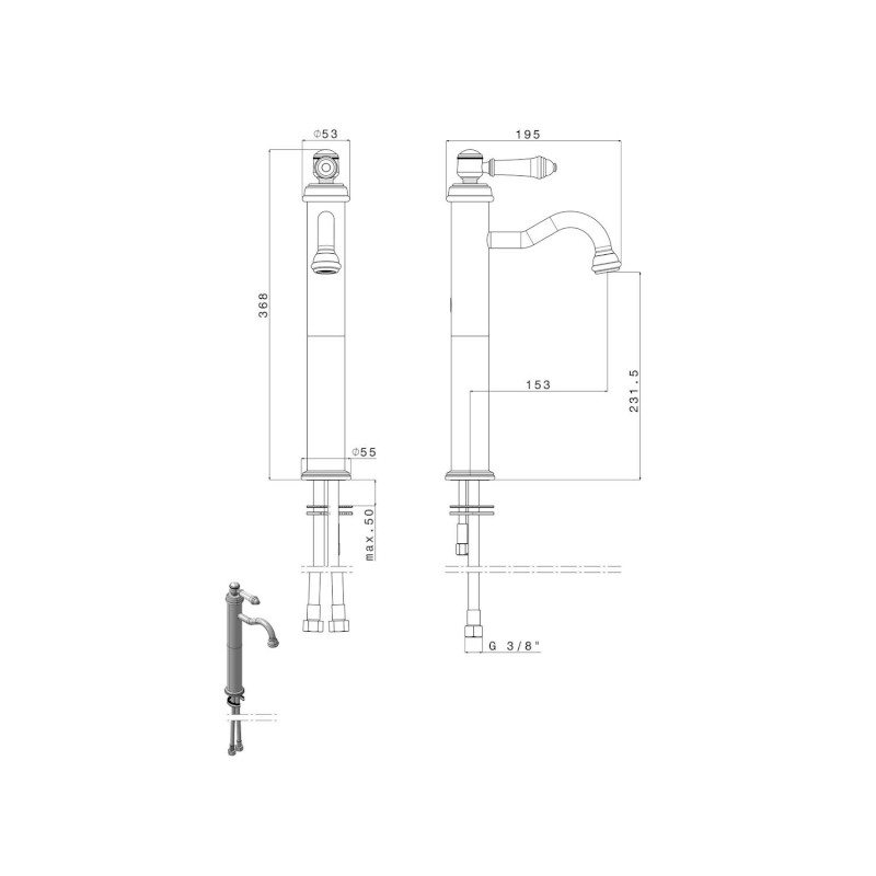 VIENNA stojánková umyvadlová baterie vysoká, chrom VO006