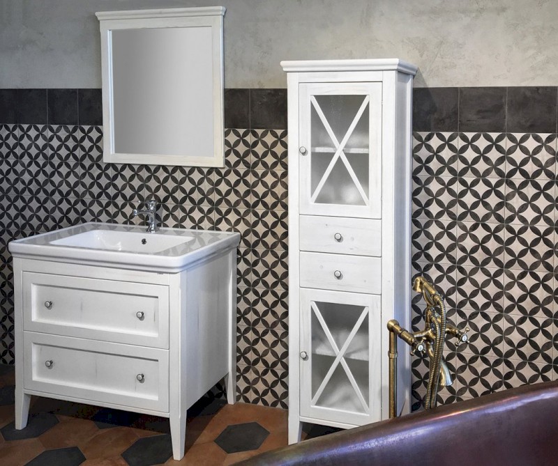 CROSS zrcadlo v dřevěném rámu 70x80cm, starobílá CR212