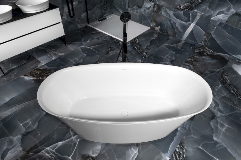 FLORINA volně stojící vana litý mramor, 170x80x61cm, bílá 93858