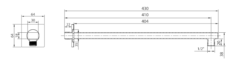 Sprchové ramínko hranaté nízké, 400mm, černá mat TQ043B
