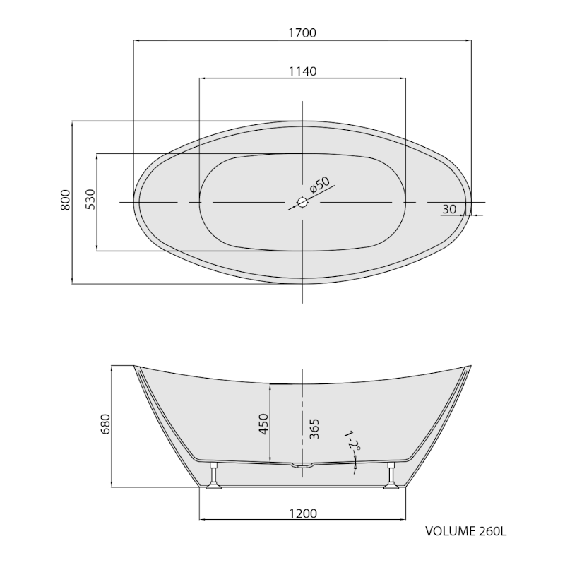 AVILA volně stojící vana 170x80x68cm, bílá 68641