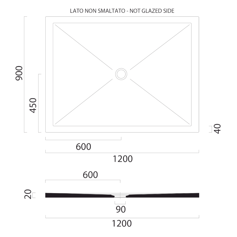 Keramická sprchová vanička, obdélník 120x90x2cm, cenere mat 46120917