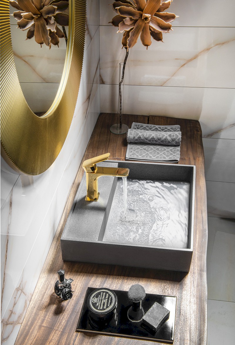 QUADRADO betonové umyvadlo včetně výpusti, 46x46cm, černý granit AR468