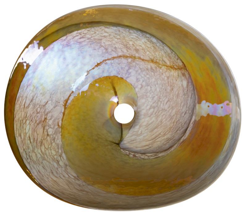AMBER MURANO skleněné umyvadlo na desku, 51x45cm, oválné, ivory/topaz YM1238