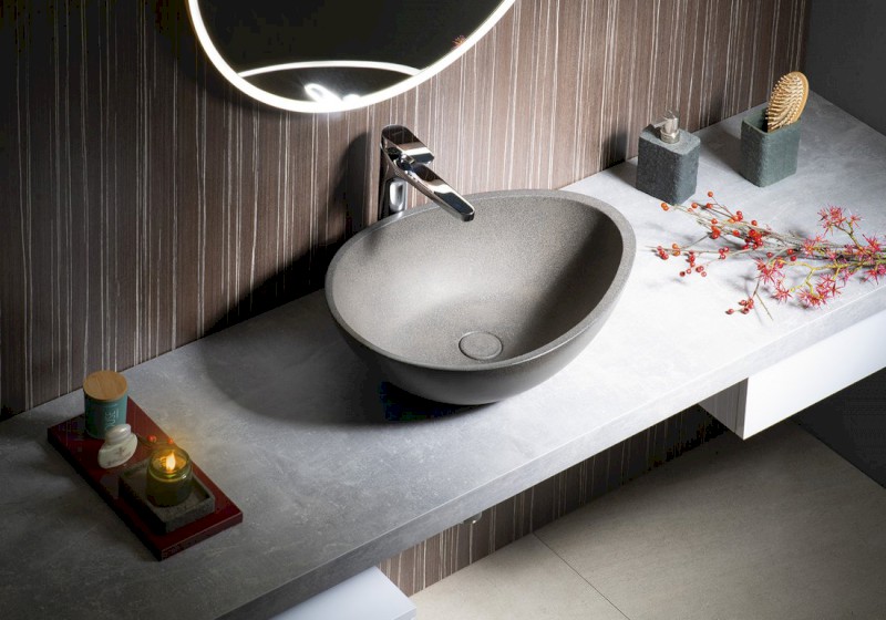 PUNC betonové umyvadlo na desku, včetně výpusti, 53x39cm, černý granit BH7001