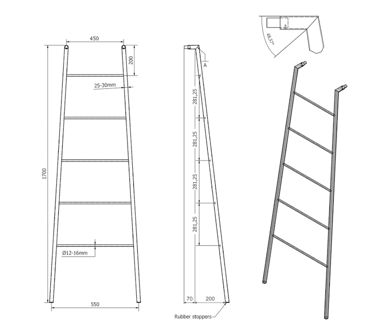 SEGA sušák ručníků na opření 550x1700x70mm, nerez lesk SE103