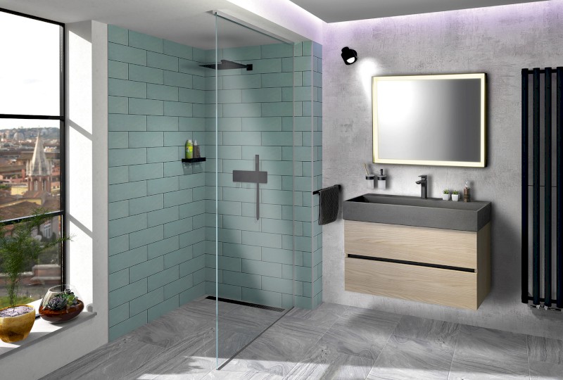 QUADRADO betonové umyvadlo včetně výpusti, 96x44cm, černý granit AR466