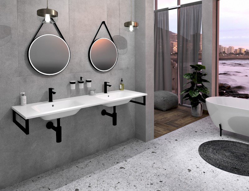 ARECA dvojumyvadlo, litý mramor, 161x51,5cm, bílá AC161