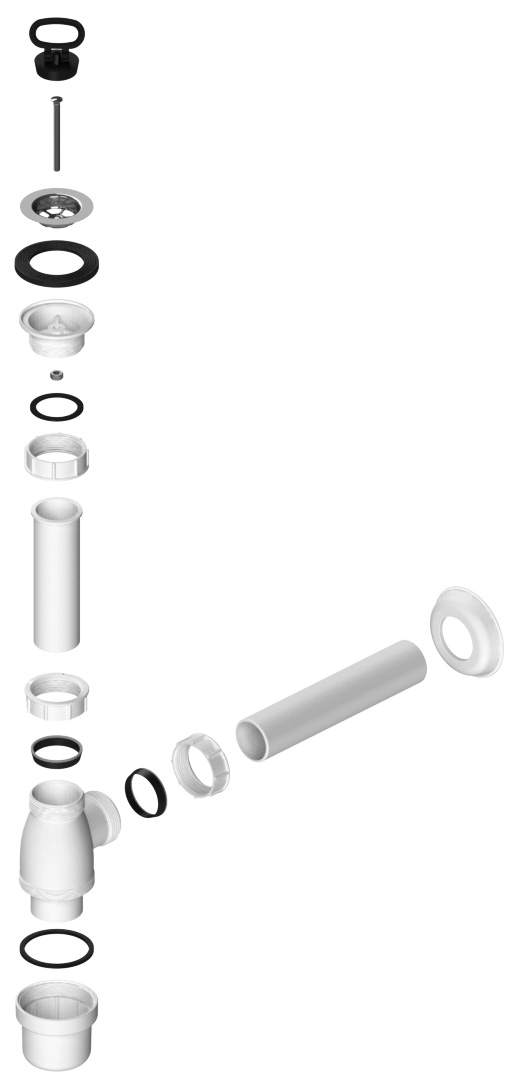 Umyvadlový sifon, nerez výpust, zátka s uchem, DN40, bílá 151.112.0