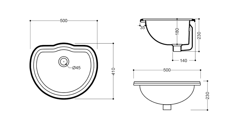 RETRO keramické umyvadlo zápustné, 50x41cm, černá mat 103131