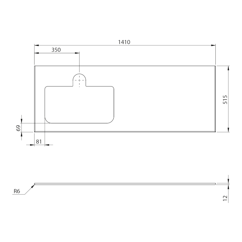 BRAHEA deska rockstone s otvorem 141x51,5cm (70+70cm), levá, bílá mat BL141-0101-L