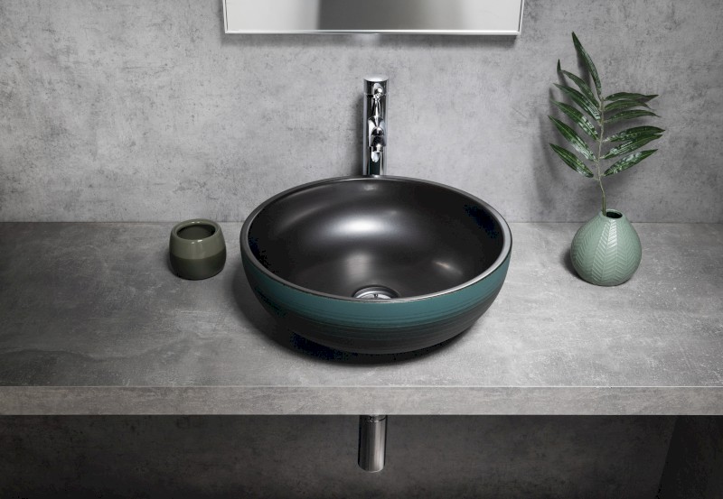 PRIORI keramické umyvadlo na desku, Ø 41cm, černá/zelená PI039
