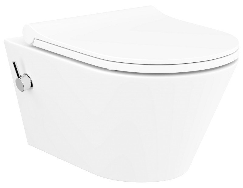 AVVA CLEANWASH závěsná WC mísa, integrovaná baterie a bidet. sprška, Rimless, 35,5x53cm, bílá 100315