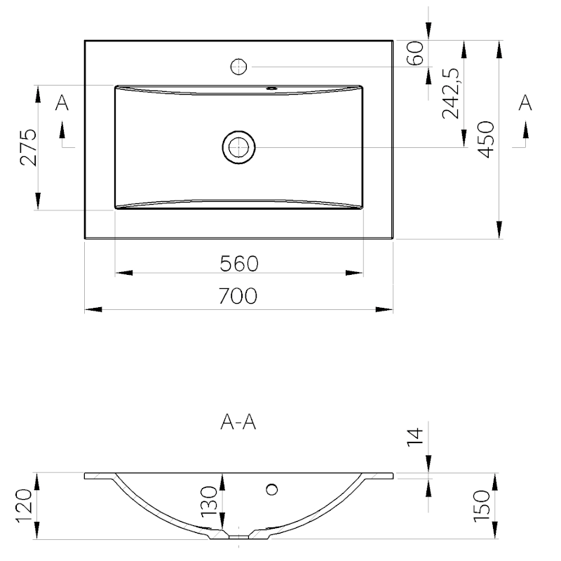 YUKON umyvadlo, litý mramor, 70x45cm, bílá YU070