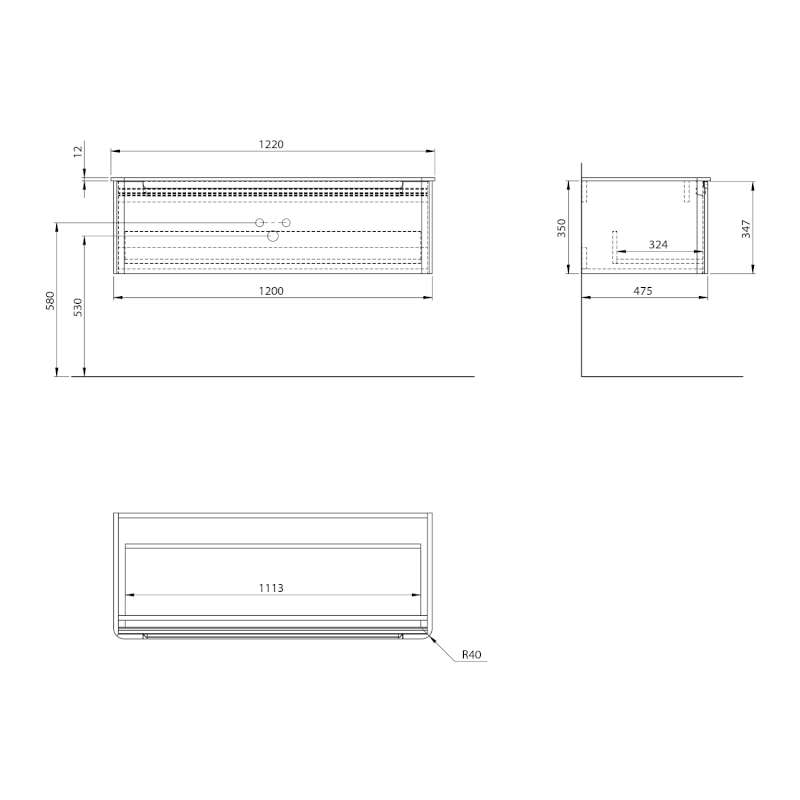 KERALA umyvadlová skříňka 120x35x47,5cm, 1x zásuvka, bílá lesk KR120-3030