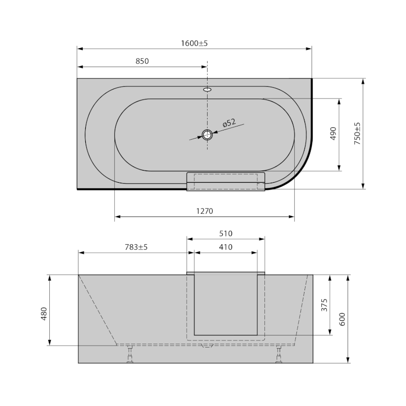 PORTAS L asymetrická vana s dvířky, 160x75x60cm, bílá 75581