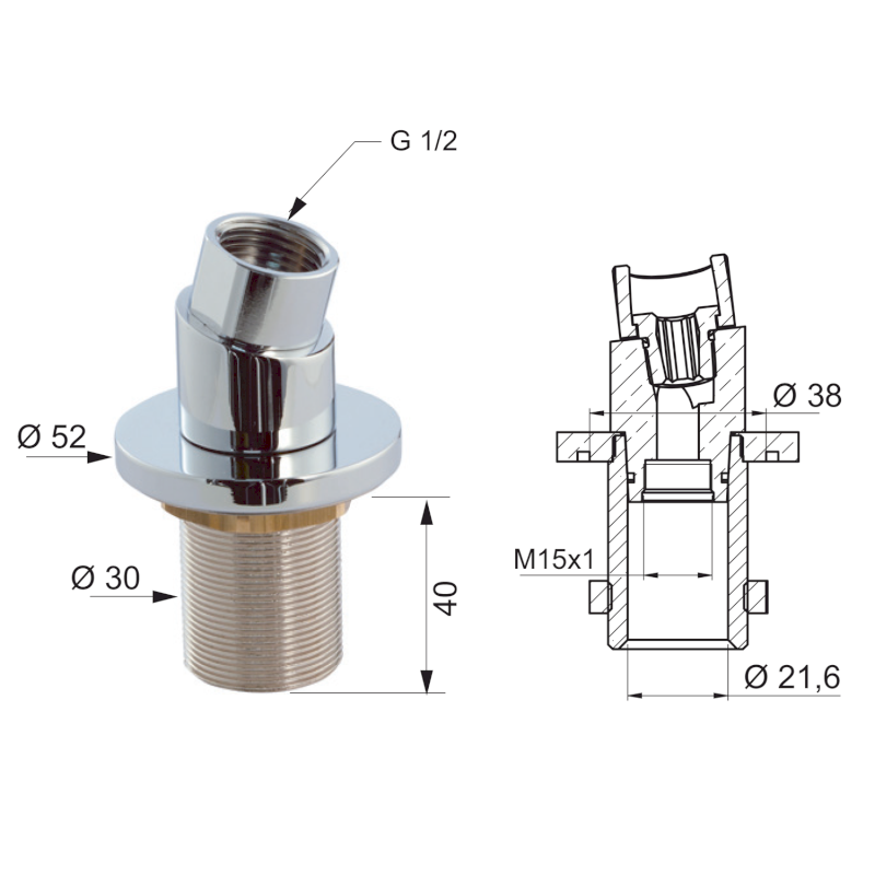 Sprchová průchodka na okraj vany s mezikusem F1/2