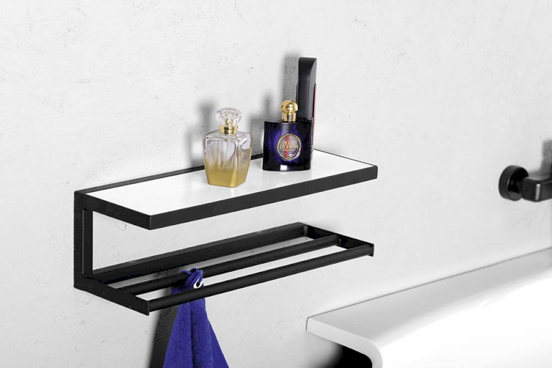 SKA nástěnná police 450x140x160mm, černá mat s bílou MDF deskou SKA401