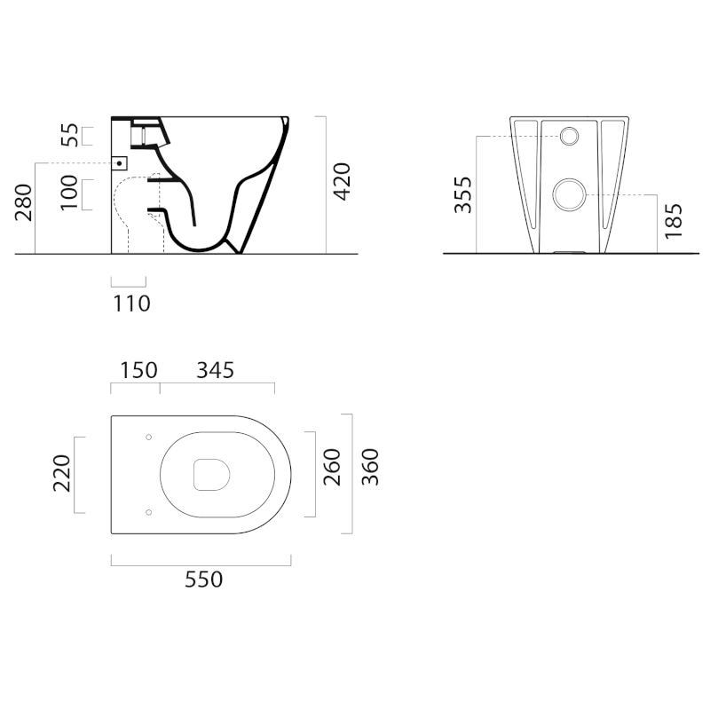 KUBE X WC mísa stojící, Swirlflush, 36x55cm, spodní/zadní odpad, černá dual-mat 941026