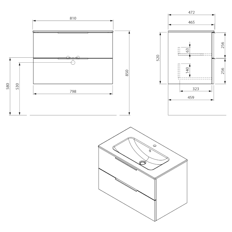 CIRASA STRIP umyvadlová skříňka 79,8x52x46cm, bílá mat CR801-3131S