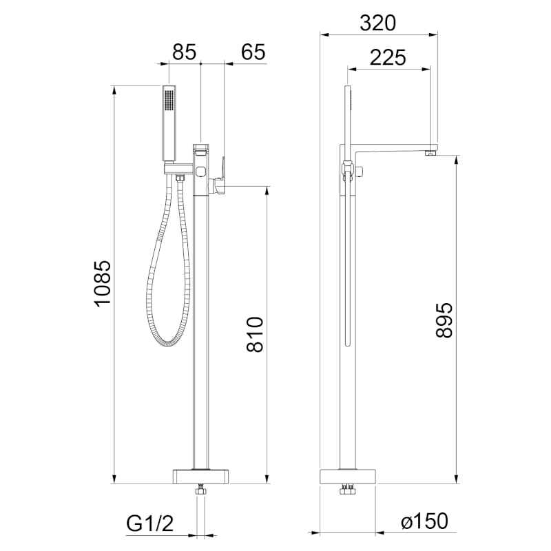 TURSI vanová baterie s připojením do podlahy, chrom TI021