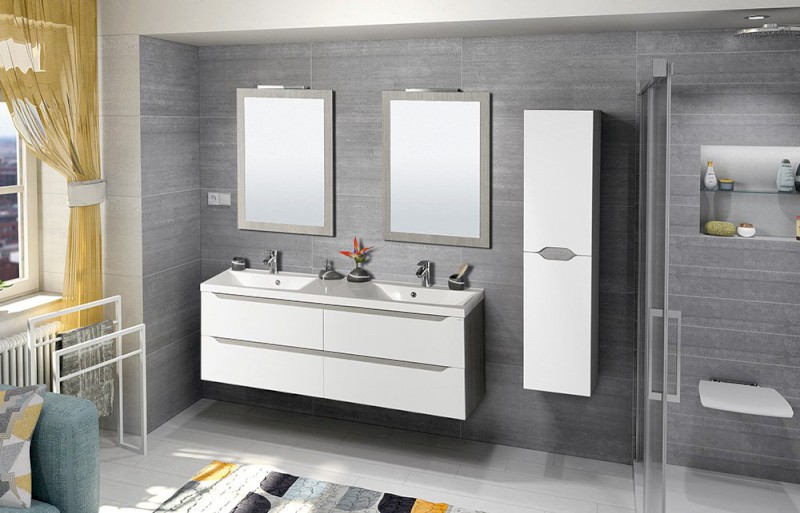 LUCIOLA dvojumyvadlo, litý mramor, 150x48cm, bílá 50154