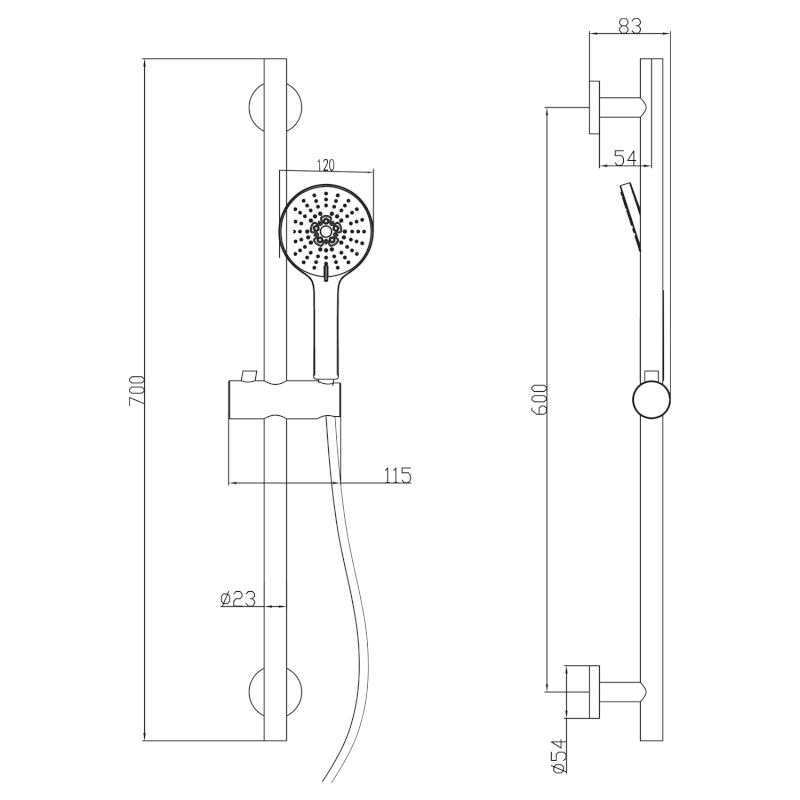 Sprchová souprava, posuvný držák 700mm, černá mat SC515