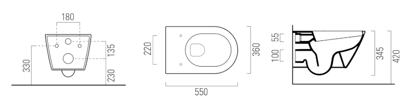 KUBE X závěsná WC mísa, GeniusFlush, 36x55cm, bílá ExtraGlaze 941311