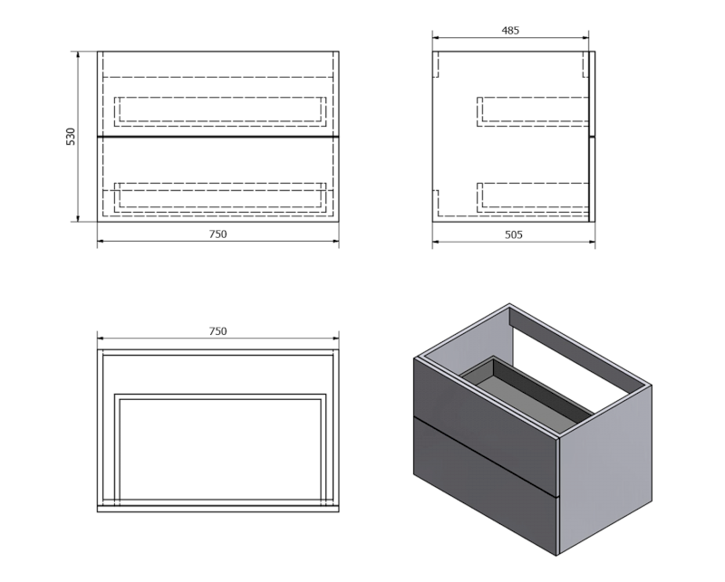 TREOS skříňka zásuvková 75x53x50,5cm, bílá mat TS075-3131