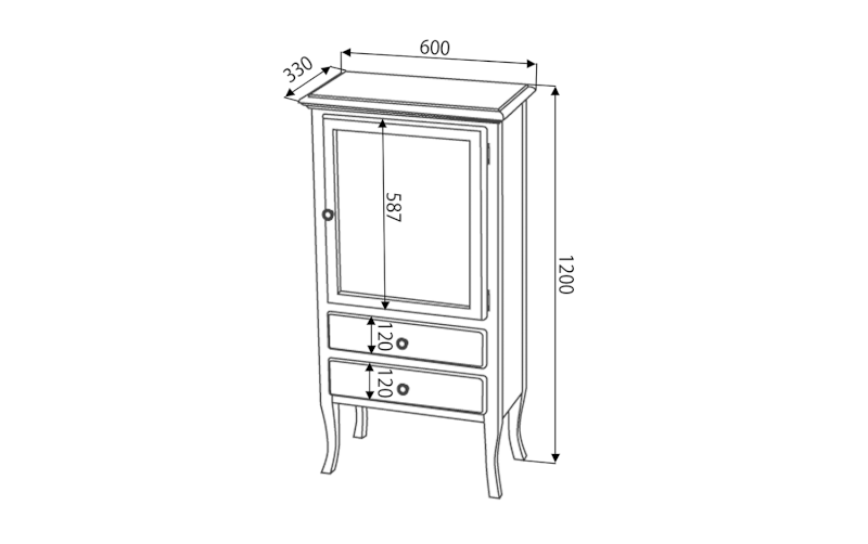 RETRO skříňka 60x120x38cm, starobílá, levá 1712