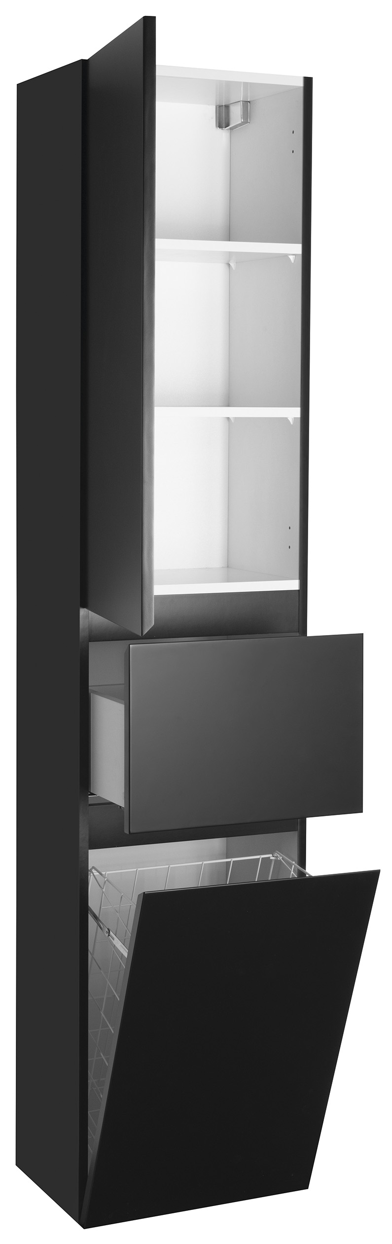 ALTAIR vysoká skříňka s košem 40x184x31cm, černá mat, levá AI685