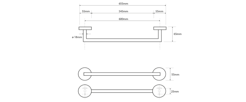 X-ROUND držák ručníků 600mm, chrom XR404