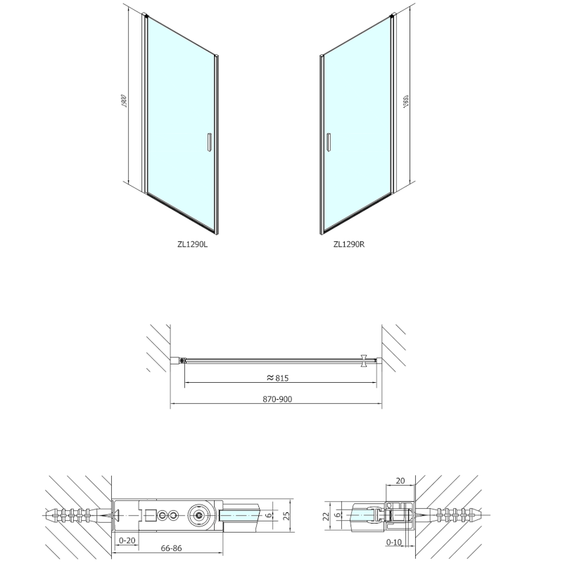 ZOOM sprchové dveře 900mm, čiré sklo ZL1290