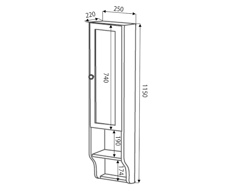 RETRO skříňka k zrcadlu 25x115x20cm, levá, buk 1700