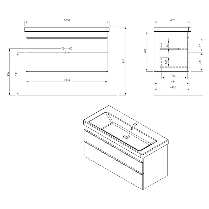 SITIA umyvadlová skříňka 101,4x50x44,2cm, 2xzásuvka, dub alabama SI105-2222
