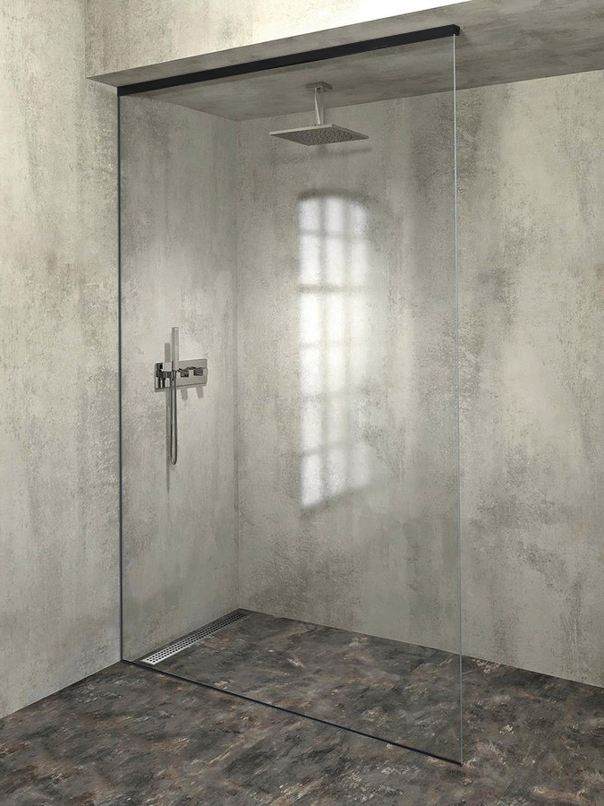 ARCHITEX sada pro uchycení skla, podlaha-stěna-strop se spádovou lištou, 1615x2600mm, levá, černá mat AX2616BL