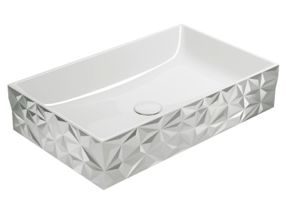 KUBE X DIAMANTE keramické umyvadlo na desku, 60x37cm, bílá/stříbrná 944155