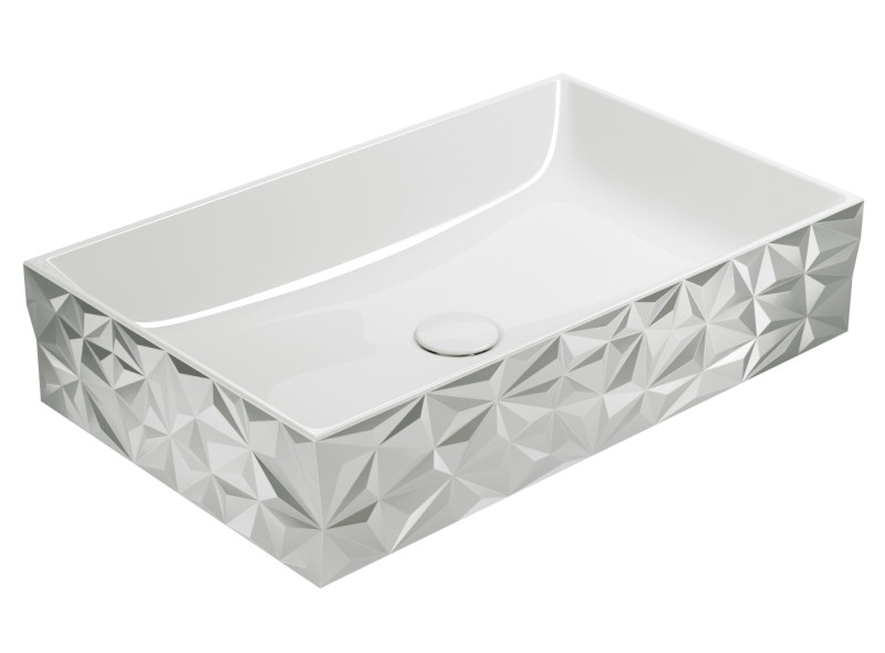 KUBE X DIAMANTE keramické umyvadlo na desku, 60x37cm, bílá/stříbrná 944155