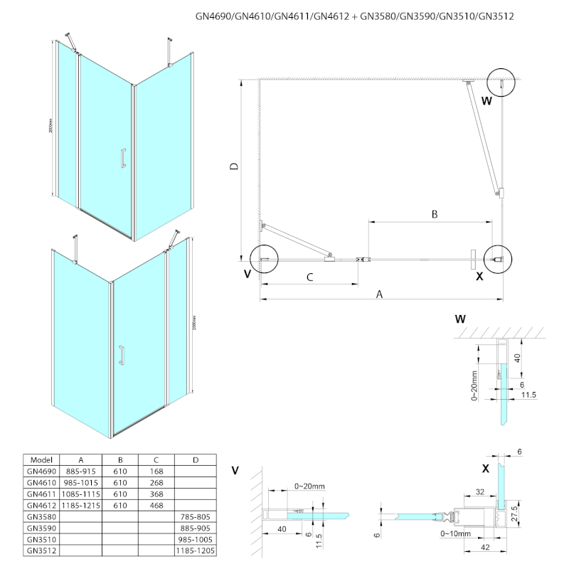 LORO boční stěna 1200mm, čiré sklo GN3512