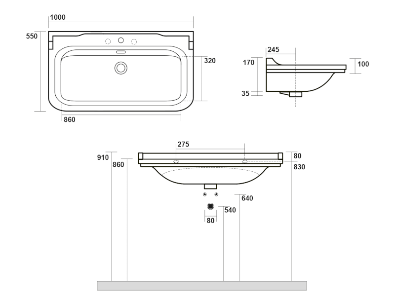WALDORF keramické umyvadlo 100x55cm, bílá 4142K1