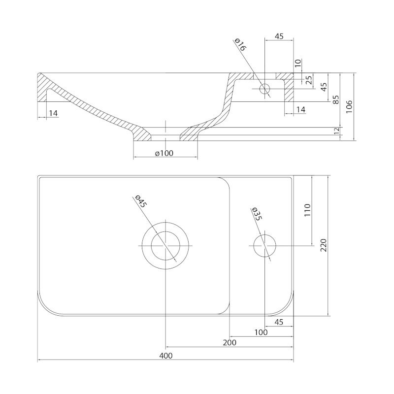 ZORBA umývátko 40x22cm, litý mramor, baterie vpravo, bílá ZB402