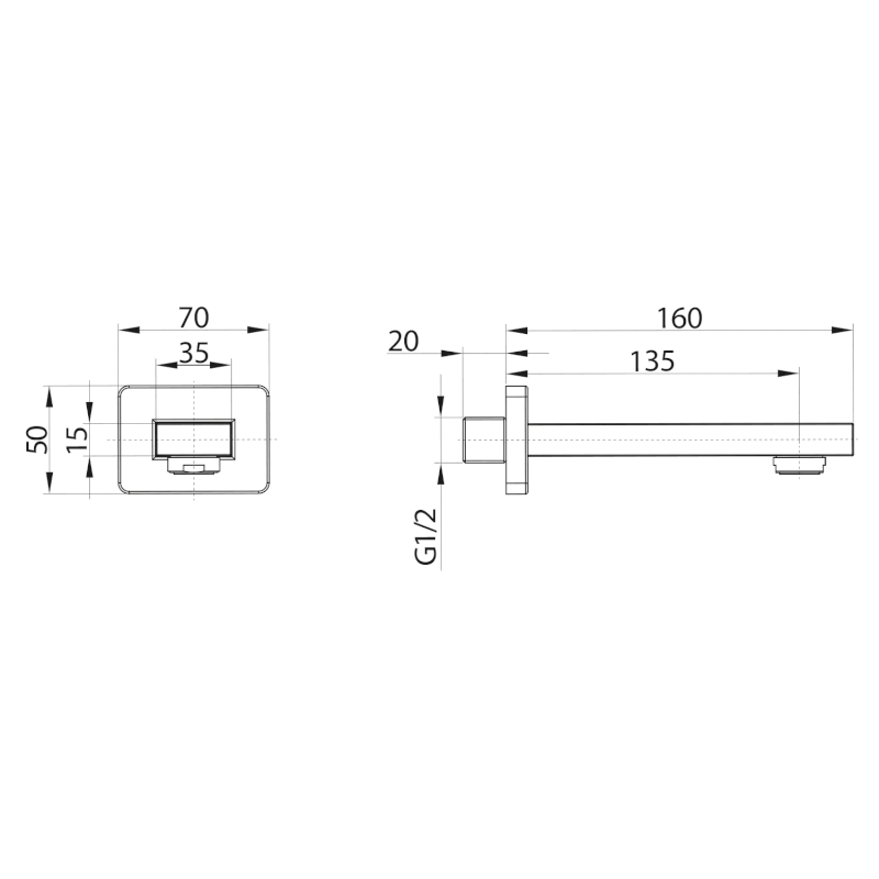 Nástěnná výtoková hubice, hranatá, 160mm, chrom BO411