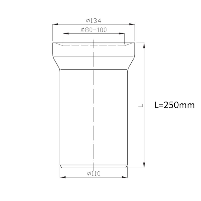 Přímý kus dopojení k WC, délka 250mm, 110mm 159.306.0