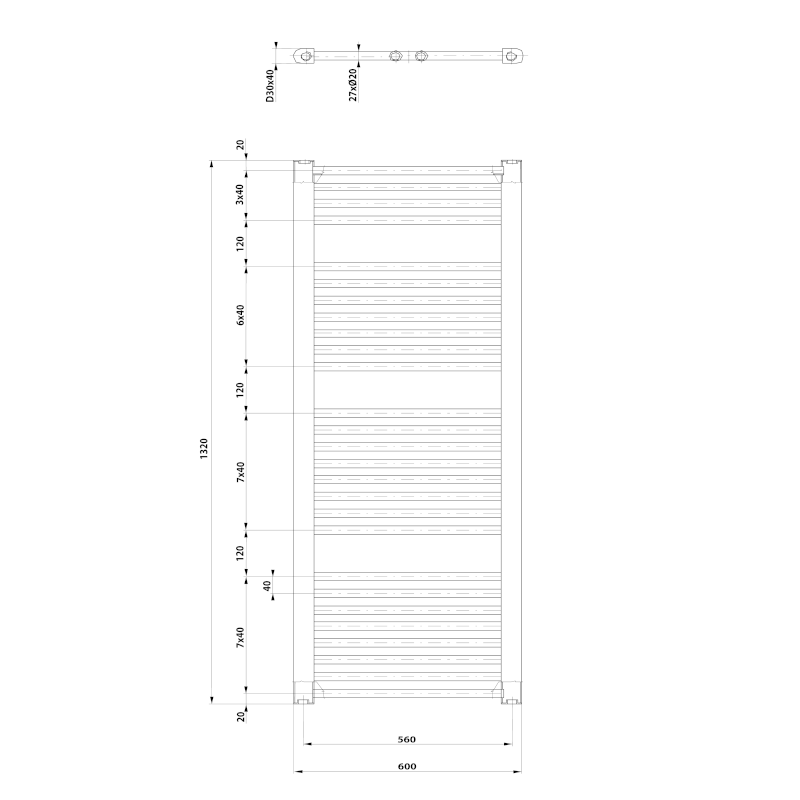 DIRECT otopné těleso s bočním připojením 600x1320 mm, bílá ILR36T