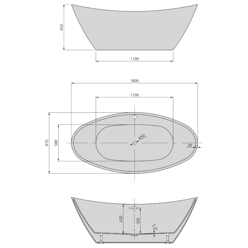 AVILA volně stojící vana 180x87x65cm, bílá 68741