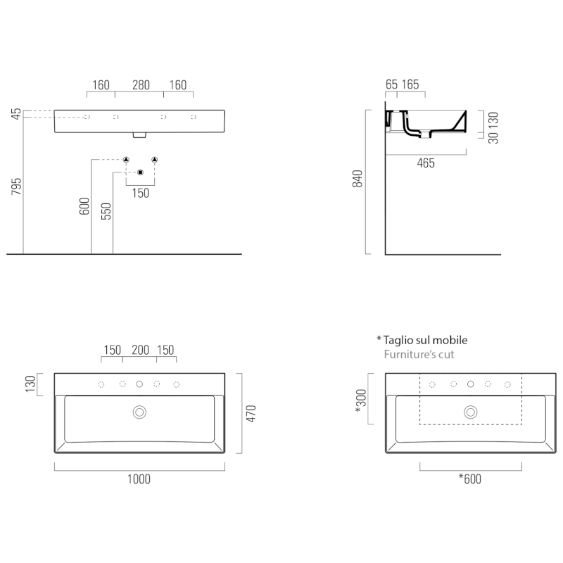 KUBE X keramické umyvadlo 100x47cm, bez otvoru, bílá ExtraGlaze 9423011