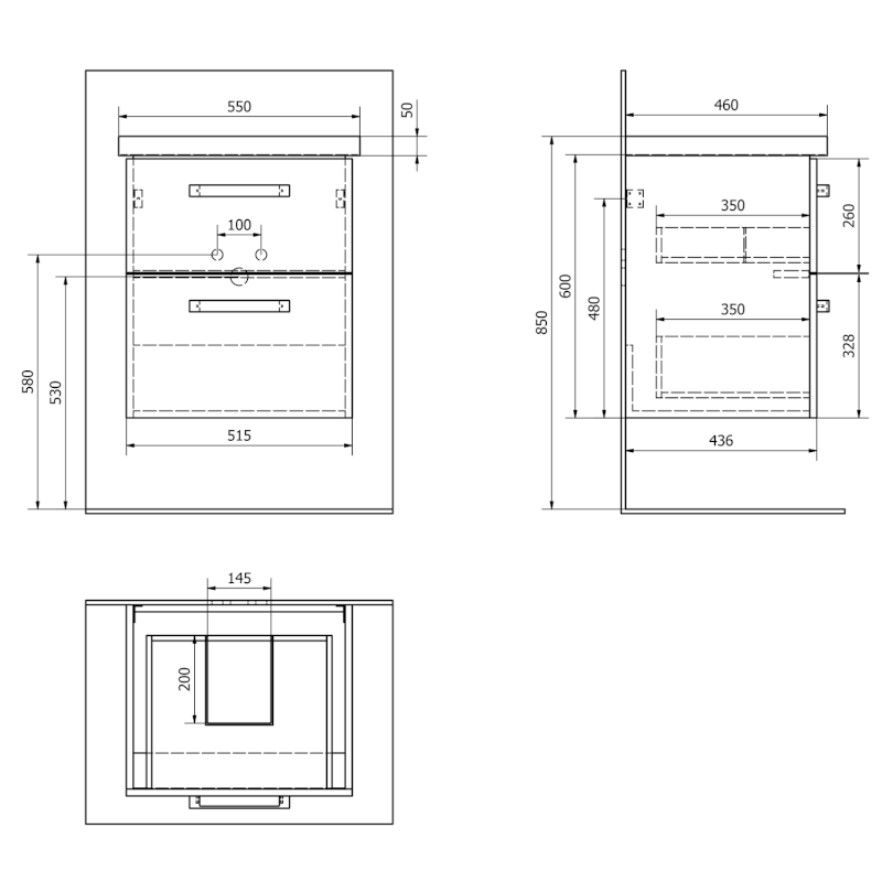 VEGA umyvadlová skříňka 51,5x60x43,6cm, 2x zásuvka, bílá VG052