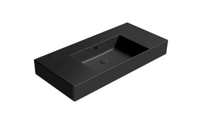 KUBE X keramické umyvadlo 100x47cm, s odkládacími plochami, bez otvoru, černá mat 9451026