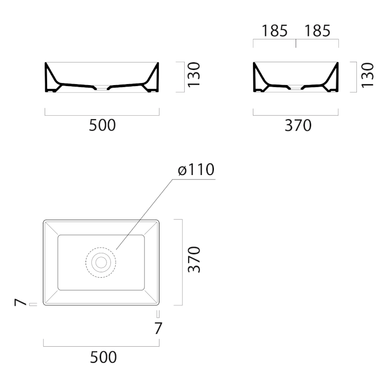 KUBE X keramické umyvadlo na desku, 50x37cm, tortora mat 942905