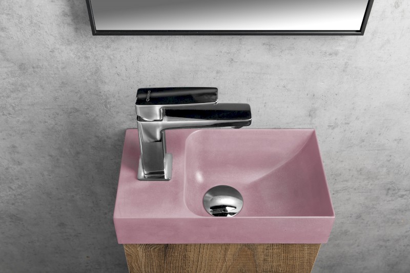 PICCOLINO betonové umývátko 30,8x17cm, baterie vlevo, růžová mat PK30021